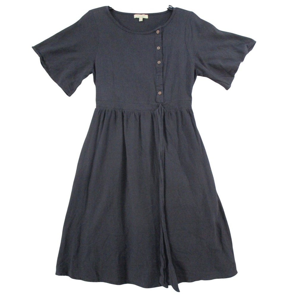 Polagram Womens Black Cotton Gauze Empire Waist Button Front Midi Dress L